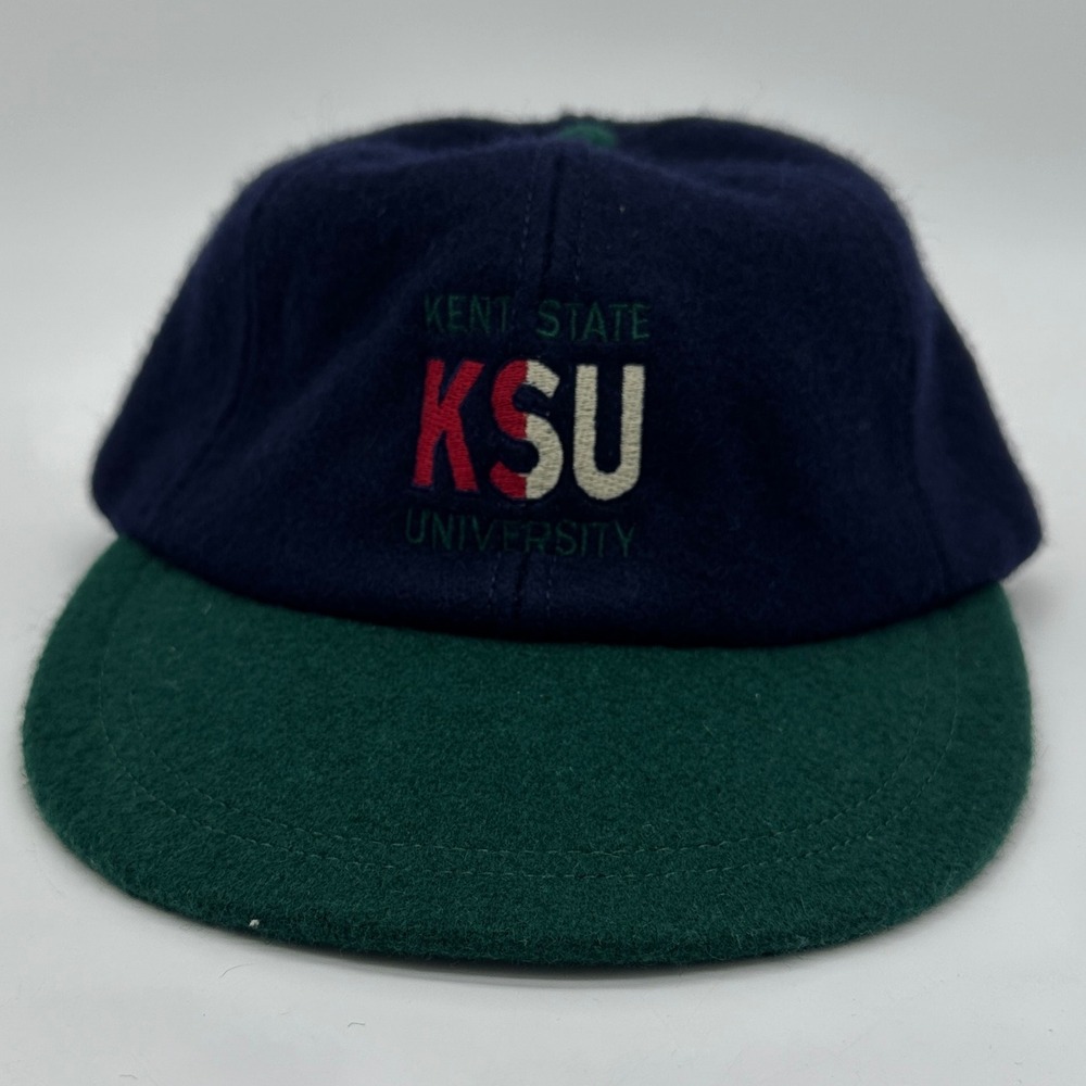 VINTAGE Kent State University Wool Hats‎ Mens OSFA Blue Strap Back Harpurs NEW